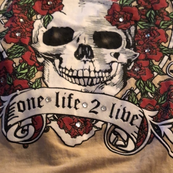 One Life size XL tan tee mock wrap sleeveless hooded tee shirt - Picture 8 of 10